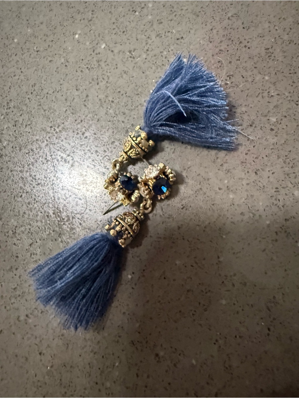 Blue Tassel Drop Earrings with Gold Accents